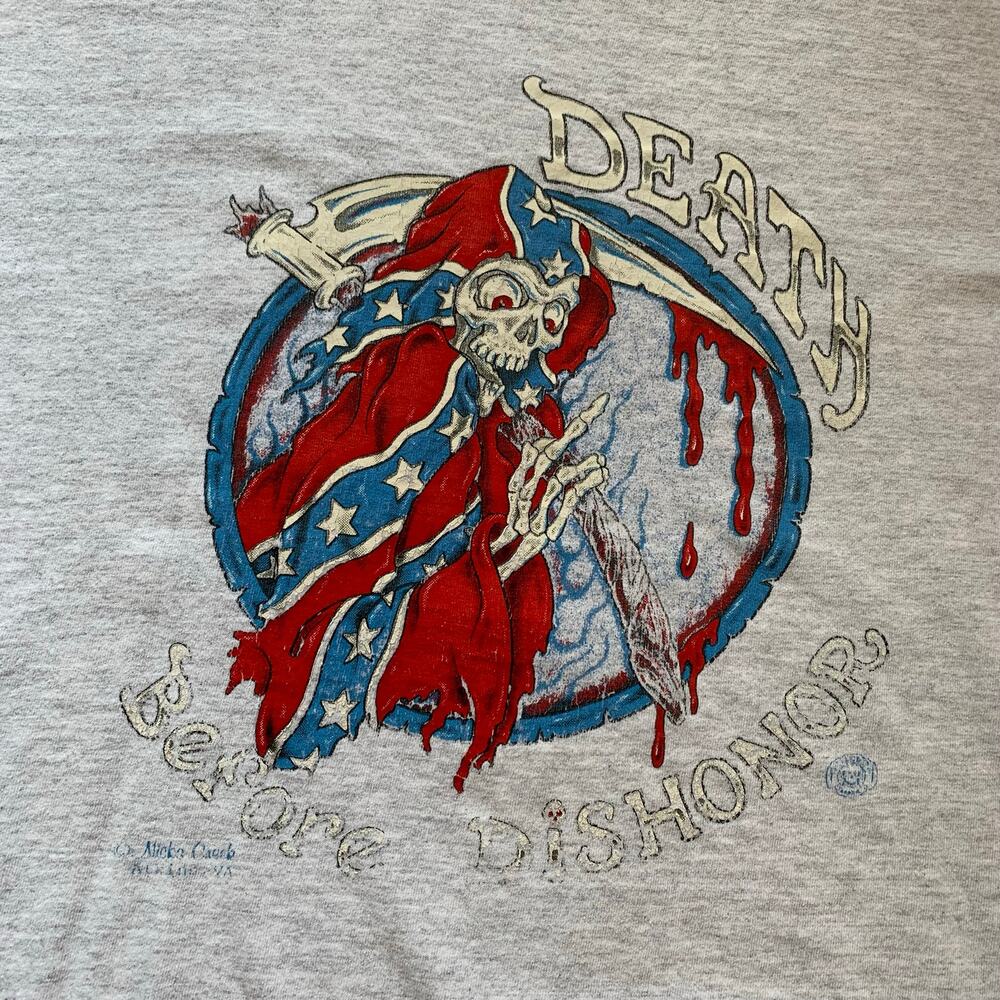 Vtg Unbalanced Lines Inc Death Before Dishonor Grim Reaper Single Stitch Gray XL